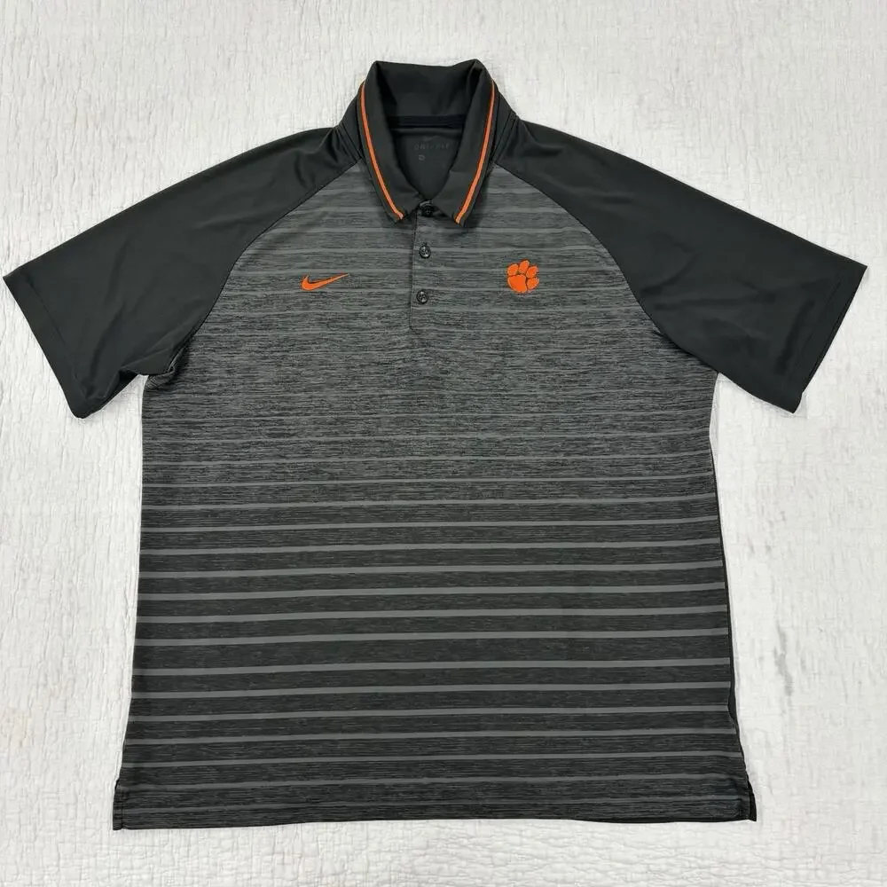 Nike DriFit Mens Size XL Clemson University Tigers Polo Shirt Gray
